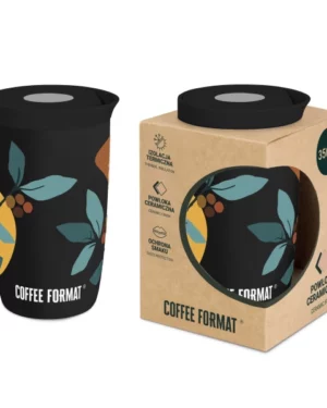 Czarny kubek termiczny z motywem roślin 350 ml